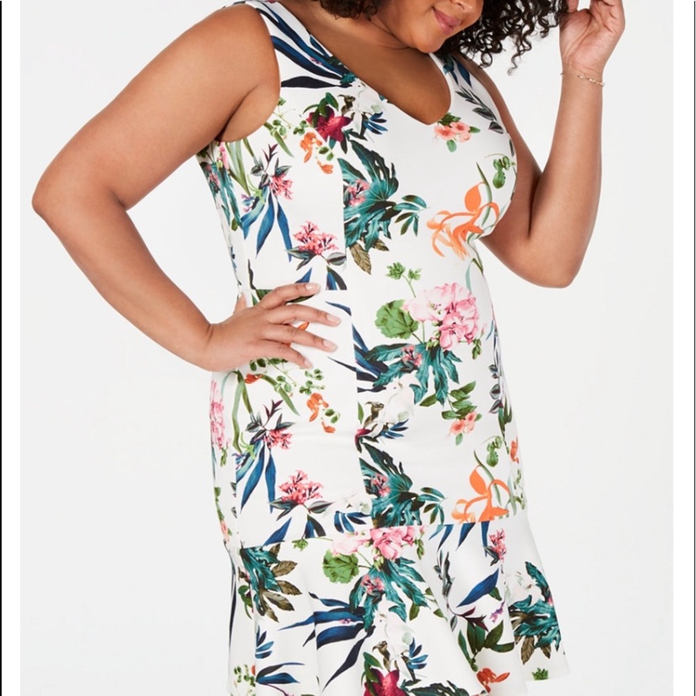 Taylor Plus Size Floral Print Flounce-Hem Dress